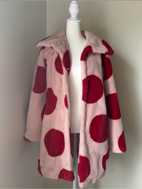 Halogen Jackets & Blazers - Halogen Pink Faux Fur Teddy Jacket with Red Polka Dots
